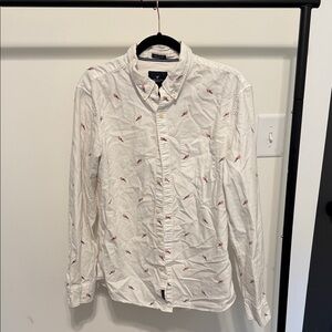 American Eagle Outfitters White Button-Down Shirt with Red Accents